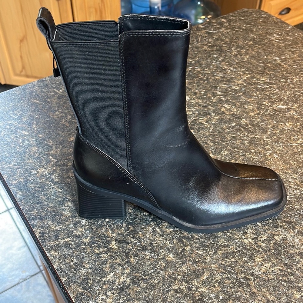 Zara square toe block heel leather boots